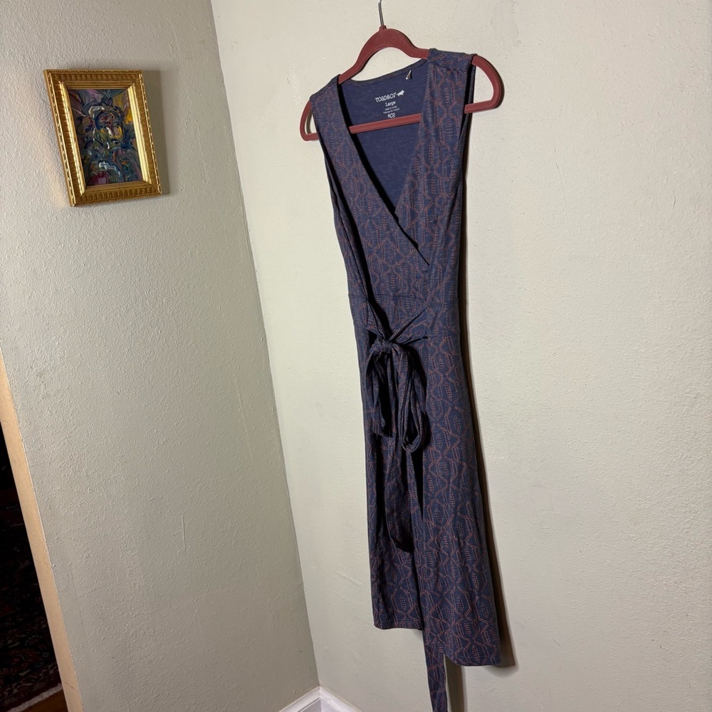 Toad&Co Blue and Orange Geometric Wrap Dress Large - Picture 2 of 5